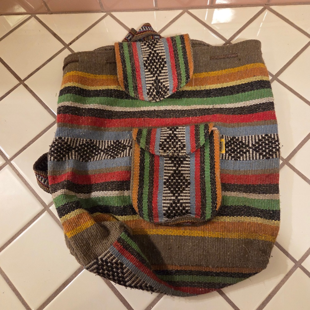 Pinzon Woven Striped Backpack Rucksack Southwestern Boho Earth Tones Mexico